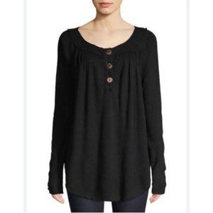 We the Free Must Have Henley Free People Waffle Knit Black Long Sleeve Shirt